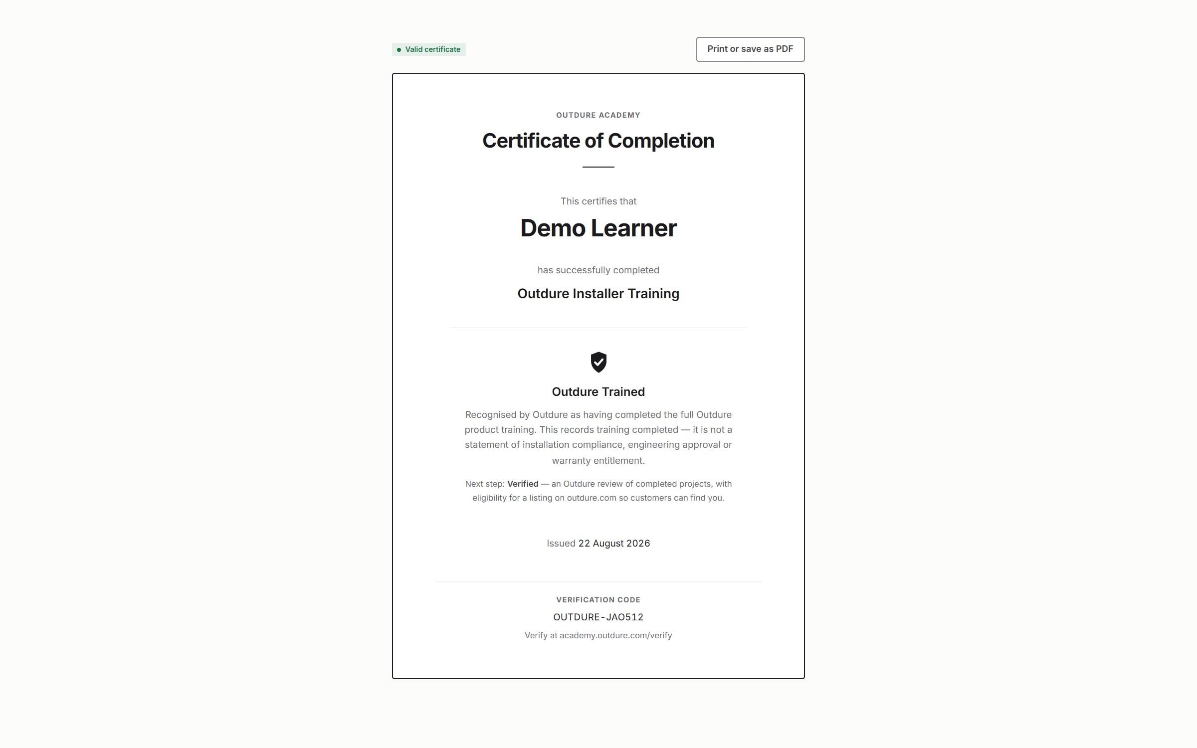 Academy — Certificate of Completion